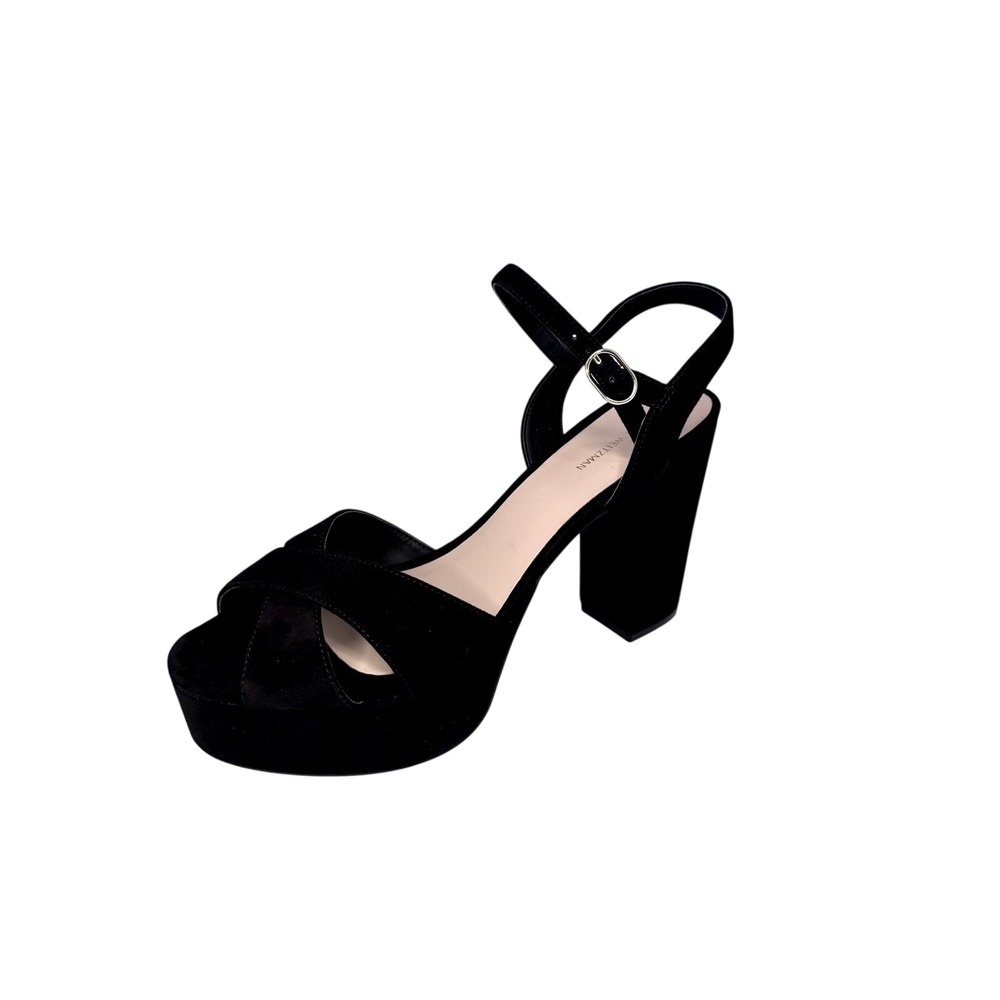 Stuart Weitzman Black Suede‎ Platform Block Heel Sandals 11B SB286